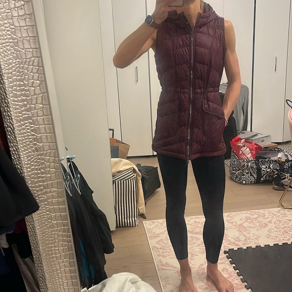 Athleta Maroon DOWN Hooded Puffer Vest